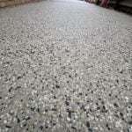 Exposed aggregate concrete patio
